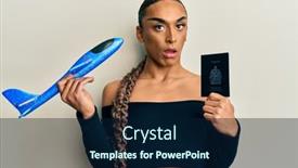  Presentation with long hair man - Slides enhanced with hispanic-man-wearing-make-up background and a navy blue colored foreground