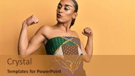  Presentation with long hair man - Cool new slides with hispanic-man-wearing-make-up backdrop and a gold colored foreground