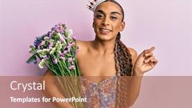  Presentation with hand holding flowers - Presentation theme having hispanic-man-wearing-make-up background and a red colored foreground