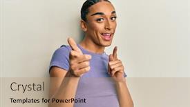  Presentation with long hair man - Slides having hispanic-man-wearing-make-up background and a coral colored foreground