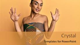  Presentation with long hair man - Slide deck with hispanic-man-wearing-make-up background and a gold colored foreground