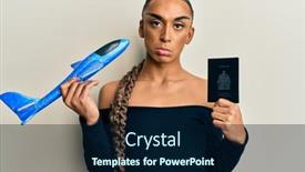  Presentation with long hair man - Presentation design featuring hispanic-man-wearing-make-up background and a navy blue colored foreground