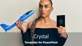  Presentation with long hair man - Slide set with hispanic-man-wearing-make-up background and a navy blue colored foreground