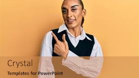  Presentation with long hair man - Beautiful presentation featuring hispanic-man-wearing-make-up backdrop and a gold colored foreground