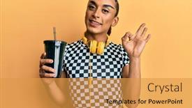  Presentation with soda - Beautiful theme featuring hispanic-man-wearing-make-up backdrop and a gold colored foreground