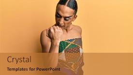  Presentation with long hair man - PPT theme featuring hispanic-man-wearing-make-up background and a red colored foreground