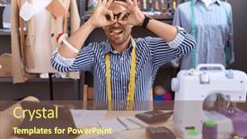  Presentation with beard - Slide set consisting of hispanic-man-with-beard-dressmaker background and a violet colored foreground