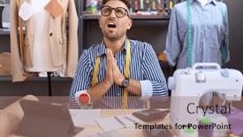  Presentation with praying hands - Presentation with hispanic-man-with-beard-dressmaker background and a coral colored foreground
