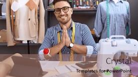  Presentation with forgiveness - Presentation theme featuring hispanic-man-with-beard-dressmaker background and a coral colored foreground