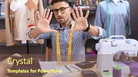  Presentation with panic - PPT theme consisting of hispanic-man-with-beard-dressmaker background and a violet colored foreground