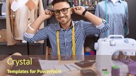  Presentation with ears - Slide deck enhanced with hispanic-man-with-beard-dressmaker background and a violet colored foreground