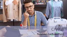  Presentation with hispanic heritage culture - Presentation theme featuring hispanic-man-with-beard-dressmaker background and a light blue colored foreground