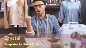  Presentation with beard - Presentation theme enhanced with hispanic-man-with-beard-dressmaker background and a coral colored foreground