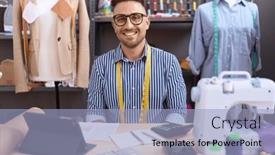  Presentation with beard - PPT layouts with hispanic-man-with-beard-dressmaker and a light blue colored foreground