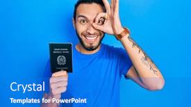  Presentation with italy - Audience pleasing presentation design consisting of hispanic-man-with-beard-holding backdrop and a cobalt blue colored foreground