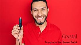  Presentation with beard - Presentation design featuring hispanic-man-with-beard-holding background and a red colored foreground