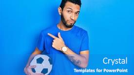  Presentation with soccer - PPT theme featuring hispanic-man-with-beard-holding background and a teal colored foreground