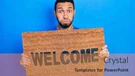  Presentation with puffing - Presentation having hispanic-man-with-beard-holding background and a coral colored foreground