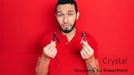  Presentation with battery - Slide deck featuring hispanic-man-with-beard-holding background and a red colored foreground