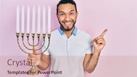  Presentation with beard - Presentation theme with hispanic-man-with-beard-holding background and a coral colored foreground