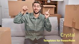  Presentation with new home - Slide set enhanced with hispanic-man-with-beard-holding background and a violet colored foreground