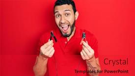  Presentation with battery - Presentation consisting of hispanic-man-with-beard-holding background and a red colored foreground