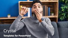  Presentation with virtual hand - Presentation theme enhanced with hispanic-man-with-beard-holding background and a dark gray colored foreground