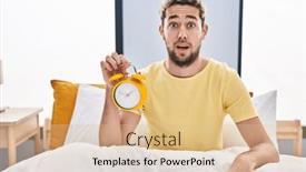  Presentation with clock face - PPT theme featuring hispanic-man-with-beard-holding background and a lemonade colored foreground