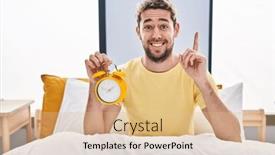  Presentation with clock face - Theme having hispanic-man-with-beard-holding background and a coral colored foreground