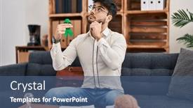  Presentation with ribbon green - Theme with hispanic-man-with-beard-holding background and a ocean colored foreground