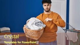  Presentation with laundry room - Slides featuring hispanic-man-with-beard-holding background and a tawny brown colored foreground