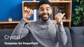  Presentation with bitcoin - Presentation theme consisting of hispanic-man-with-beard-holding background and a dark gray colored foreground