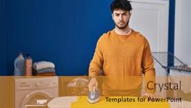  Presentation with attitude - PPT theme having hispanic-man-with-beard-ironing background and a gold colored foreground