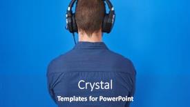  Presentation with music headphones - PPT theme enhanced with hispanic-man-with-beard-listening background and a  colored foreground