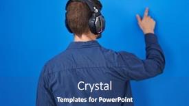  Presentation with music headphones - Slides enhanced with hispanic-man-with-beard-listening background and a ocean colored foreground