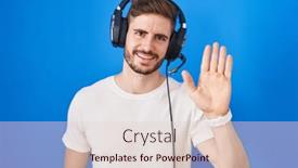  Presentation with music headphones - PPT layouts featuring hispanic-man-with-beard-listening background and a lemonade colored foreground