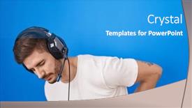  Presentation with backache - Presentation design featuring hispanic-man-with-beard-listening background and a  colored foreground