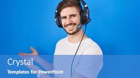  Presentation with music headphones - Theme having hispanic-man-with-beard-listening background and a teal colored foreground