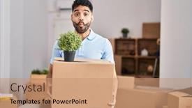  Presentation with new home - PPT layouts consisting of hispanic-man-with-beard-moving background and a coral colored foreground