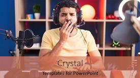  Presentation with video games playing - Presentation design with hispanic-man-with-beard-playing background and a  colored foreground