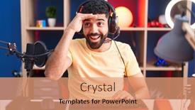  Presentation with video games playing - Presentation featuring hispanic-man-with-beard-playing background and a coral colored foreground