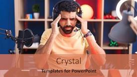  Presentation with stress - Slide deck having hispanic-man-with-beard-playing background and a  colored foreground