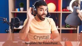  Presentation with video games playing - Presentation theme featuring hispanic-man-with-beard-playing background and a coral colored foreground