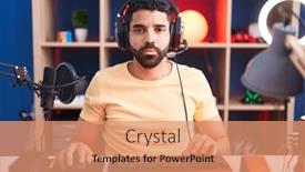  Presentation with video games playing - Slides featuring hispanic-man-with-beard-playing background and a coral colored foreground