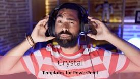 Presentation with video games playing - PPT theme featuring hispanic-man-with-beard-playing background and a  colored foreground