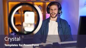  Presentation with recording - Presentation theme with hispanic-man-with-beard-recording background and a wine colored foreground