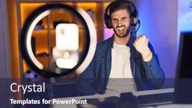  Presentation with recording - Slide set with hispanic-man-with-beard-recording background and a navy blue colored foreground