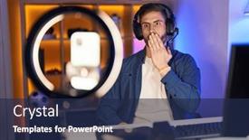  Presentation with recording - Presentation with hispanic-man-with-beard-recording background and a navy blue colored foreground