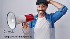  Presentation with beard - Presentation theme featuring hispanic-man-with-beard-shouting background and a  colored foreground