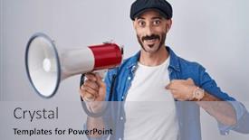  Presentation with beard - PPT theme featuring hispanic-man-with-beard-shouting background and a  colored foreground